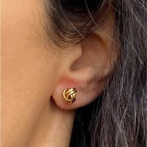 Vintage 14K Solid Yellow Gold Knot Stud Earrings, 8 mm